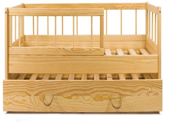 Lit d'Enfant en Bois naturel Style Scandinave 160x80cm avec Barrière et Double Couchage : Confort et Sécurité Assurés - Bois-1