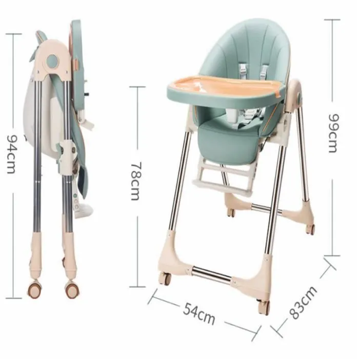 Chaise Haute Enfant - MARQUE - Modèle - Pliable - Réglable - Nettoyage facile - Avec Roulettes (Bleu)-3