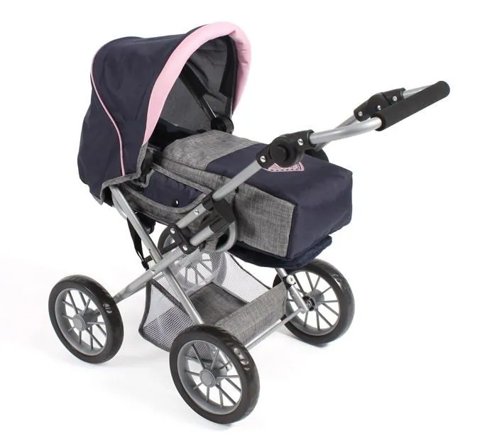 Bayer chic - 560-26 - 2000 - Poussette pour poupee Leni, 2 en 1 avec Sac de Transport Amovible, Gris, Bleu Marine, Rose-0