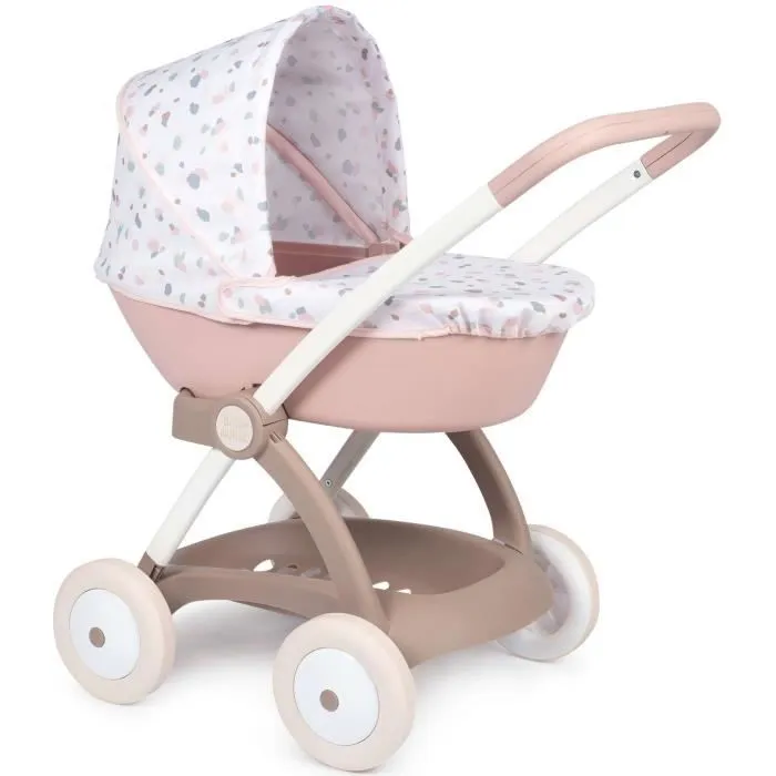Poussette Landau pour poupée Baby Nurse - Smoby - Avec nacelle et canopy en plastique - Rose et blanc-1