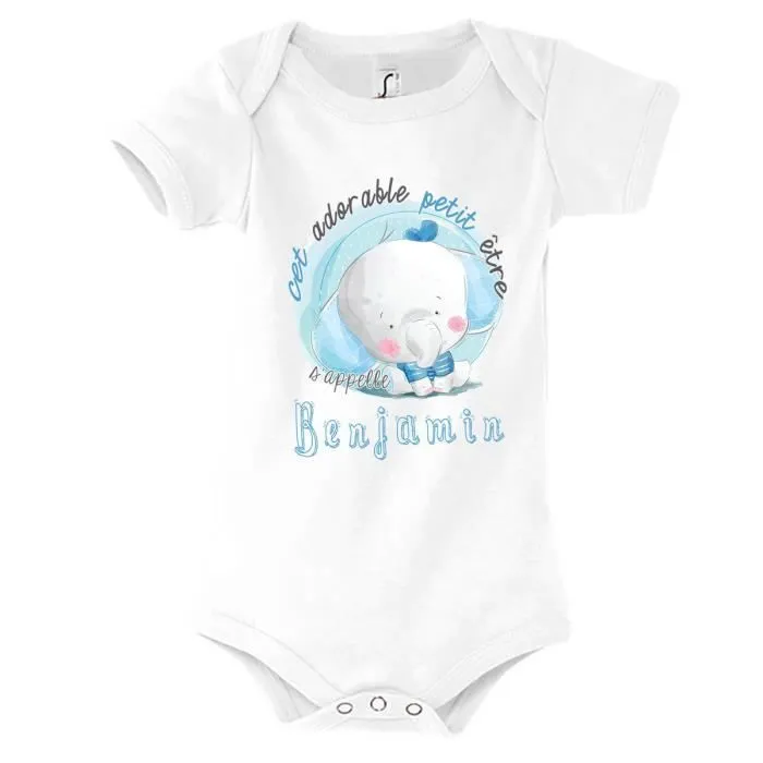 Benjamin | Body avec Manche pour bébé garçon - Collection prénom Cute Mignon pour Nouveau né-0