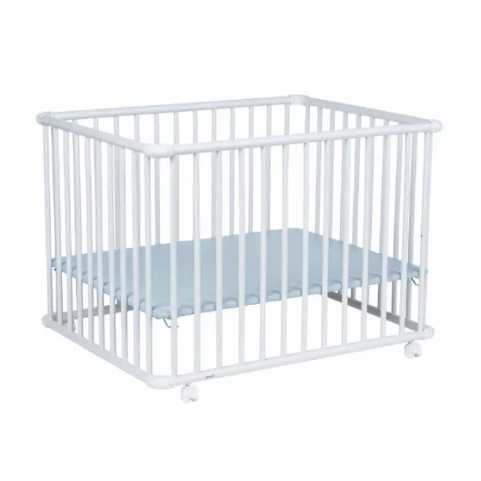 Parc bébé en bois à roulettes GEUTHER Belami - fond bleu - 97x97 cm-1