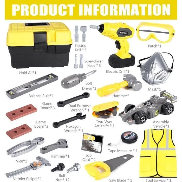 Jouet de outils pour enfants de Construction et Accessoires,  72 Pièces Caisse a Outil Enfant avec Perceuse Électrique pour Enfant-3