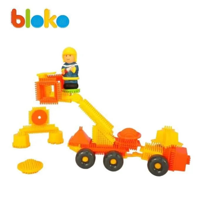 Coffret 100 Bloko + 1 Camion Pompiers + 1 Figurine 3D - Jeu de Construction - Jouet Dès 12 mois - BLOKO 503692-2