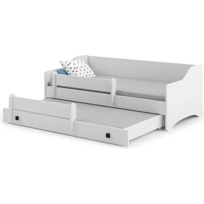 Lit gigogne double enfants eryk 80x160 avec 2 matelas, 2 sommiers, blanc-0