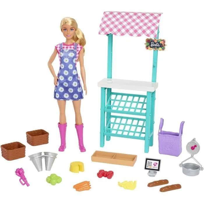 Barbie Jeu de marché de fruits et légumes avec poupée HCN22-1