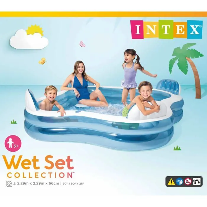 Piscine familiale octogonale bleue avec sièges et appuie-têtes 229 x 229 x 66 cm - INTEX - 56475-2