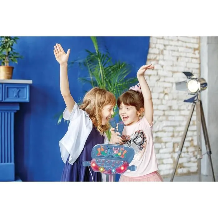 Microphone Stitch sur pied ajustable lumineux avec enceinte, 2 Micros et Effets vocaux, Enceinte Bluetooth-1