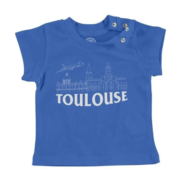 T-shirt Bébé Manche Courte Bleu Toulouse Minimalist Ville France Symbole Capitole-0