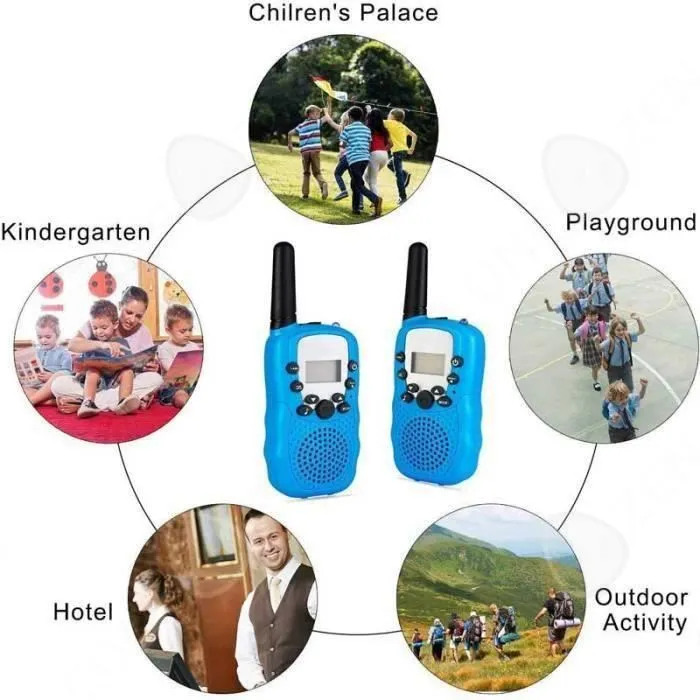 C® Talkies Walkies Rechargeables, Enfants Talkie Walkie Rechargeable 3 km de Long Distance Interphone Cadeau De Noël Enfants (Bleu)-1