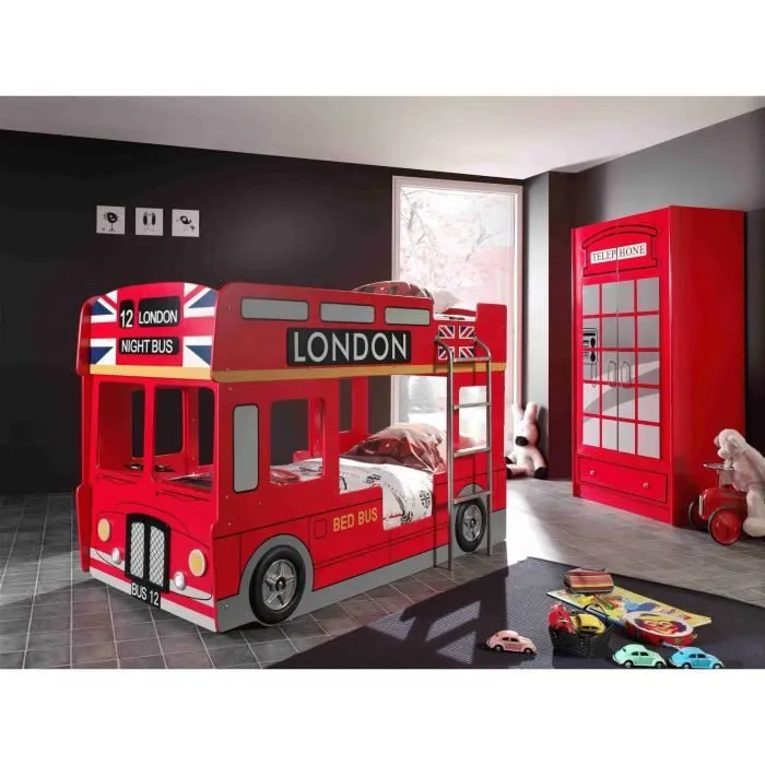 Lit bus enfant avec LED 90x200 cm - Rouge - FUN-0