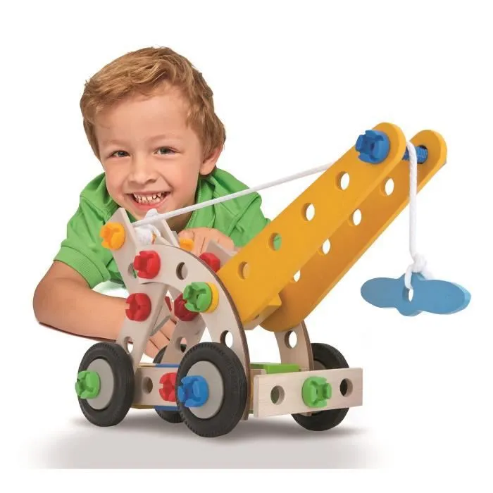 Jouet de construction - EICHHORN - Construction 65 Pcs Grue Mobile - Bois de hêtre - Enfant - Mixte-0