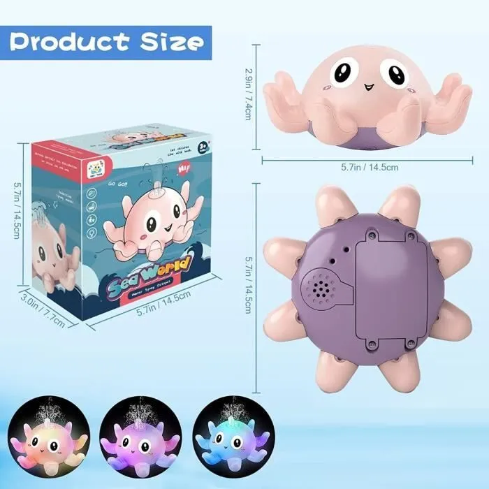 Jouet de Bain pour bébé de 3 ans, Jouet de Bain Lumineux Pieuvre, Jouet de bain Électrique Induction, Arroseur Automatique d'eau-3