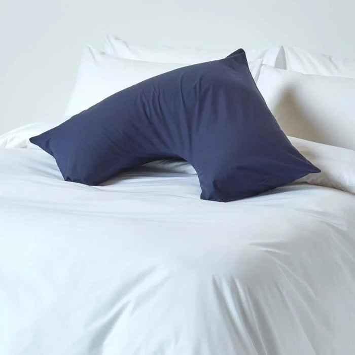 Taie d'oreiller spécial oreiller cervical en coton égyptien 200 fils Forme V bleu marine-1