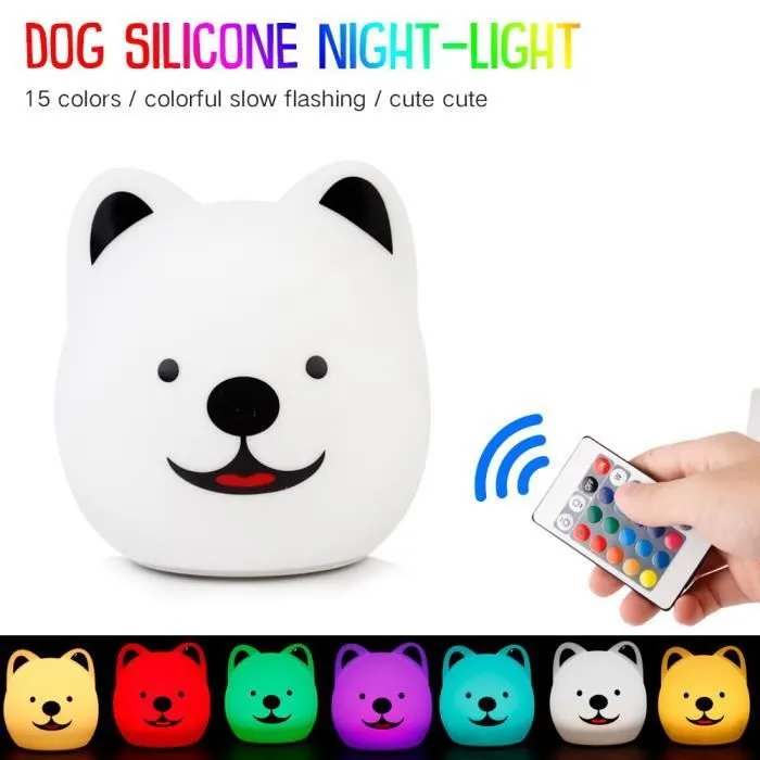 Veilleuse Cadeau enfants Télécommande lumière de nuit Lumière de chien mignon Cadeau Silicone ***------*** Chien Silicone Veilleu-0