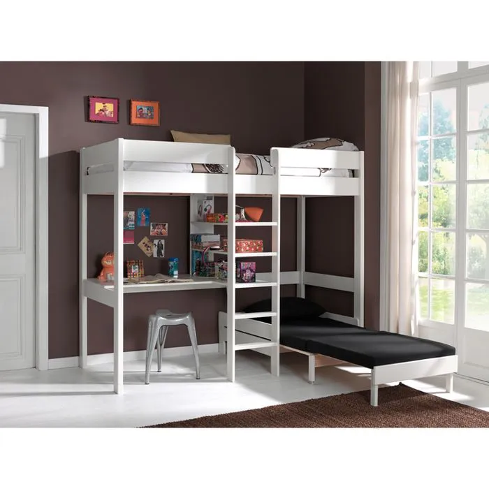 Lit mezzanine enfant blanc - Atlantic - Lena - Bureau et canapé-lit inclus-2