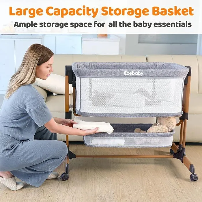 Lit Bébé 3 en 1, Couffin à Bascule, Berceau pour Nouveau-né pour la Maison et Les Voyages avec Roues Réglables en 7 Hauteurs, Gris-1
