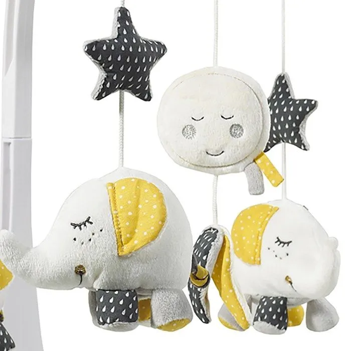 Mobile musical bébé Eléphant en coton gris-1