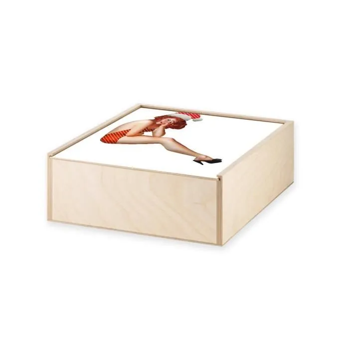 Boite Coffret en Bois - Pin Up De Noel Vintage Retro Mere Noel 60's (11 x 11 x 3,5 cm)-1