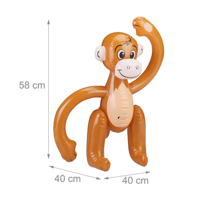 Relaxdays Singe Gonflable Petit Singe Animal Piscine Déco Fête Jungle Safari Carnaval Jouet Aquatique Enfant, Marron-3