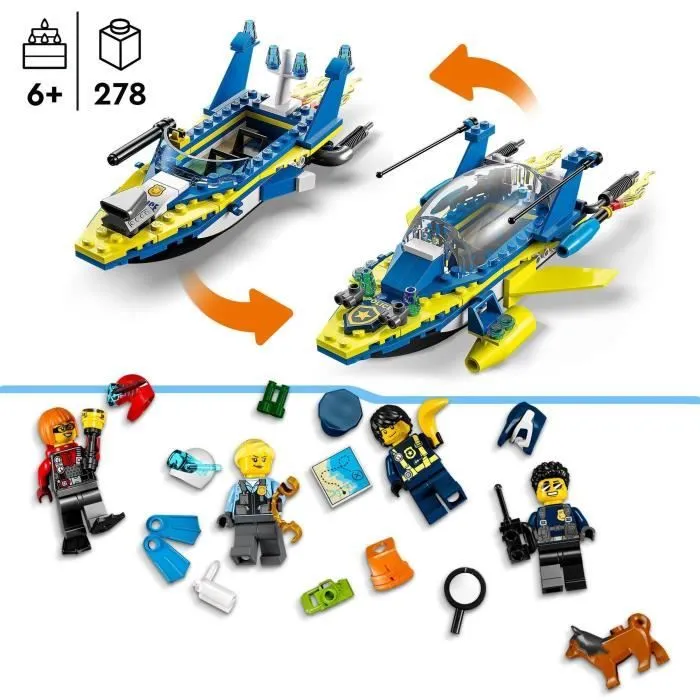LEGO 60355 City Missions des Détectives de la Police sur l’Eau, Jouet de Bateau, une Prison et 4 Minifigurines, Enfants 6 Ans-2