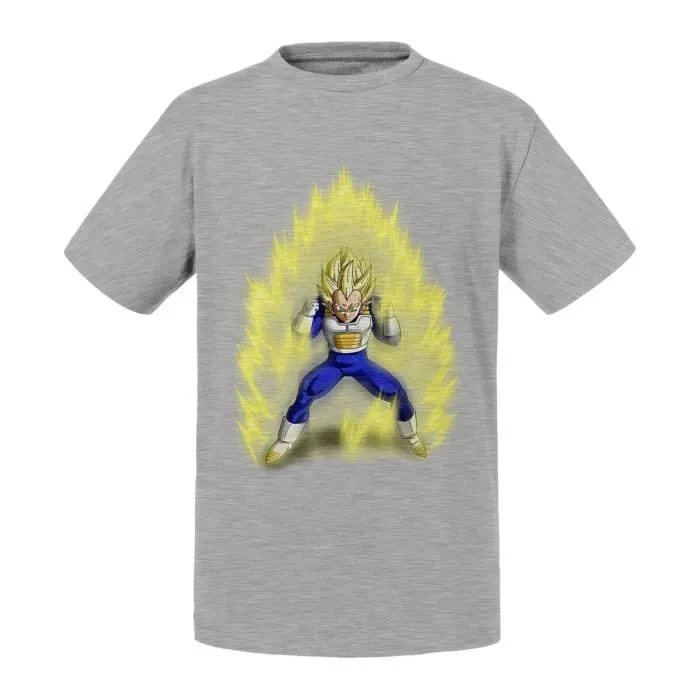 T-shirt Enfant Gris Dragon Ball Super Vegeta Super Saiyan Cheveux Blond Aura de Puissance Anime Manga Japon-0