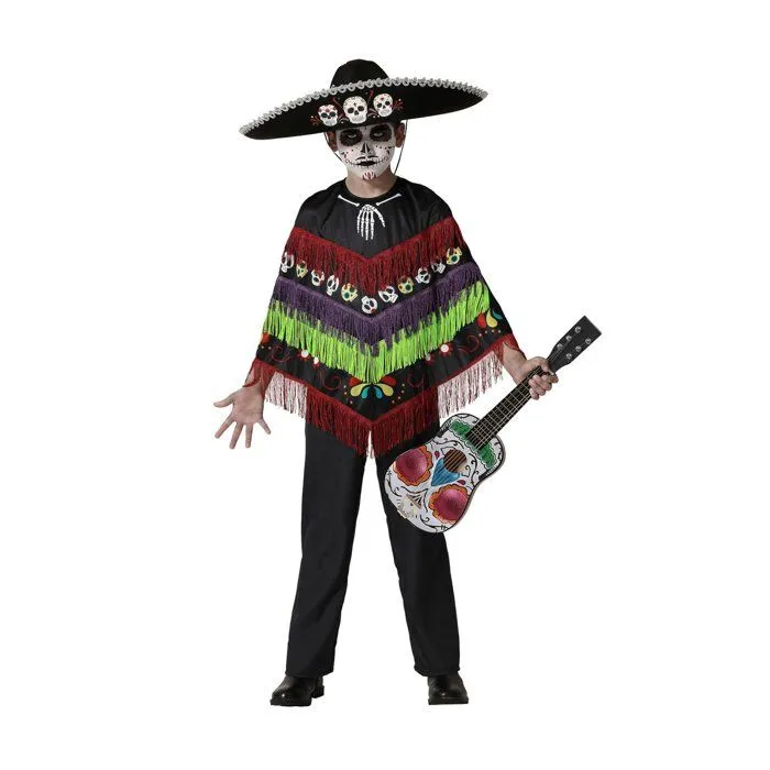 Déguisement poncho squelette Dia de los muertos enfant-0