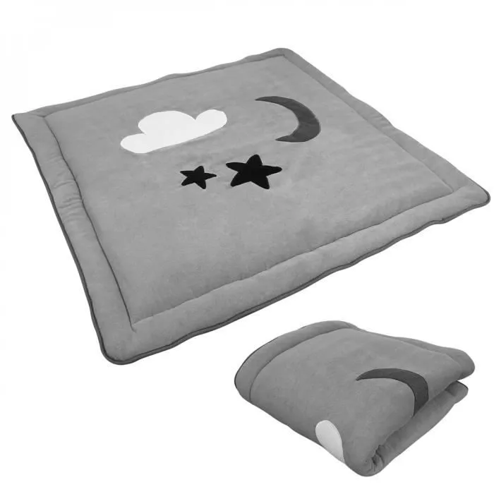 Tapis de jeu bébé molletonné 1m x 1m - Gris - Monsieur Bébé-0