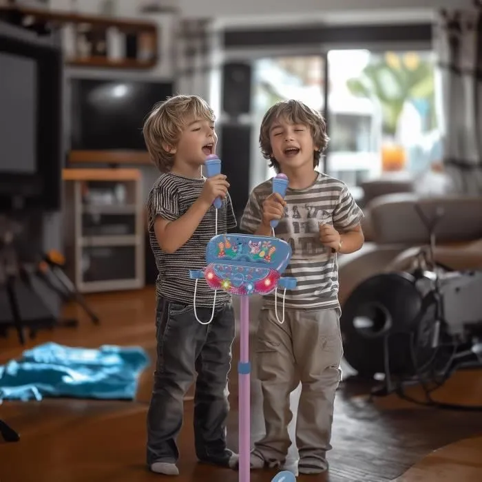 Microphone Stitch sur pied ajustable lumineux avec enceinte, 2 Micros et Effets vocaux, Enceinte Bluetooth-2