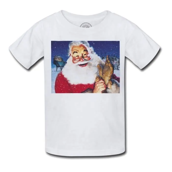 T-shirt Enfant Pere Noel Neige Traineau Peinture Vintage Retro-0