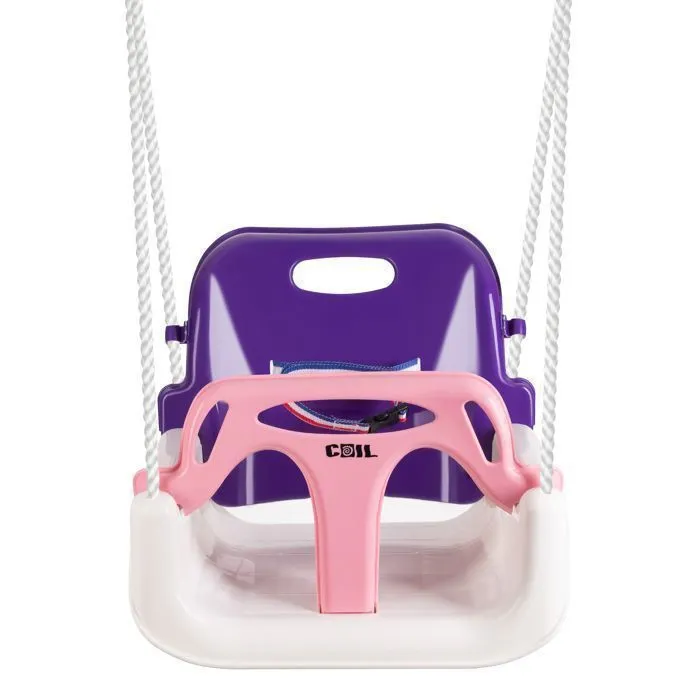 COIL Balançoire de jardin pour enfants, balançoire pour enfants, solide, 3 en 1 + ceintures, jusqu'à 60 kg, blanc-rose-2