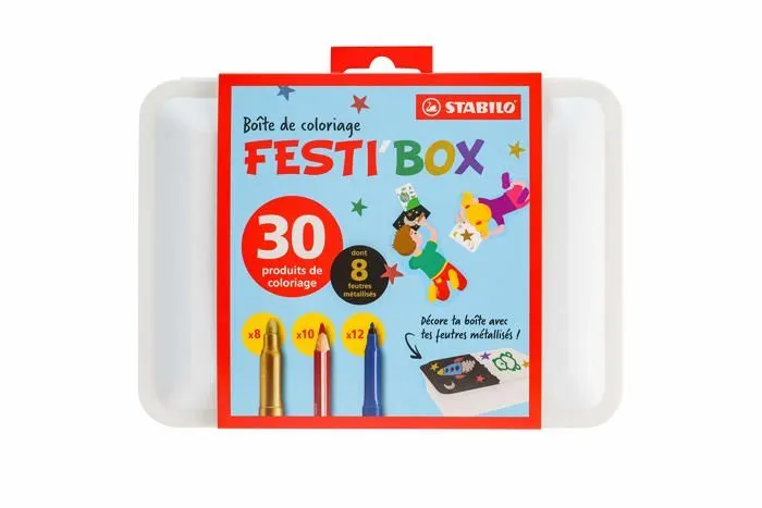 Feutres Stabilo - F56336 - Coloriage - Boite de coloriage a decorer FESTI'BOX - 30 feutres et crayons de coloriage-0