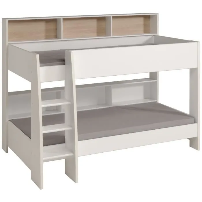 PARISOT Lits superposés enfant - Décor Chêne et Blanc Ombre - Sommiers inclus - 2 x 90 x 200 cm - JIM-3