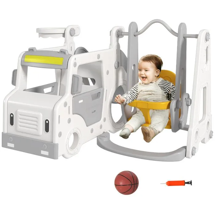 AIYAPLAY - Portique enfant toboggan balançoire - Plastique - 201x151x87.5cm - Blanc-0
