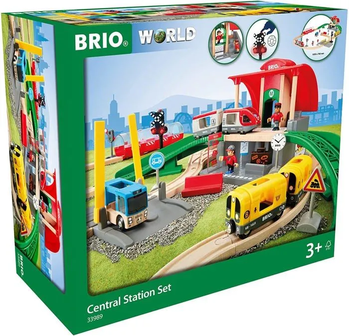 Circuit de train en bois BRIO - Gare centrale - Coffret complet 37 pièces - Mixte dès 3 ans-1