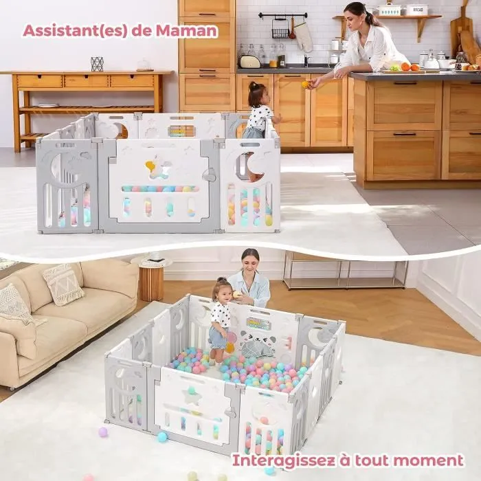 Parc Bébé Pliable 113×113cm, Parc bebe modulable plastique, Parc Bebe avec Porte et Panneau d'activité, Parc 10 Panneaux pour enfant-2