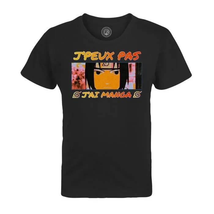 T-shirt Enfant Noir J'peux Pas J'ai Manga Sasuke Anime Otaku Manga Fanart-0