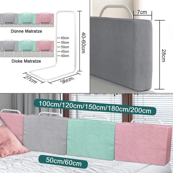 YUENFONG Barrière de lit de 60 cm, Protection anti-chute pour enfant - 5 trous Réglable en hauteur, Vert-2