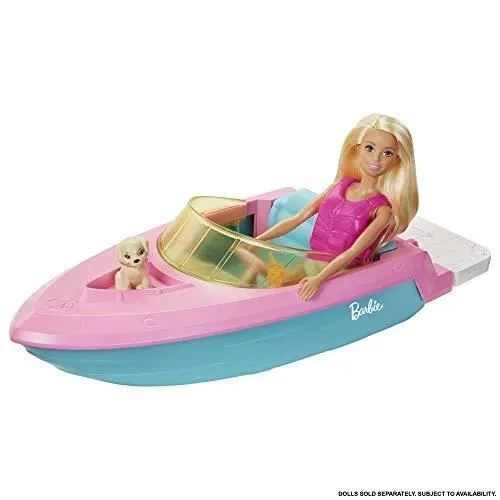 Barbie Mobilier Bateau - MATTEL - Peut transporter 3 poupées avec gilet de sauvetage-0