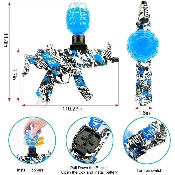 Bombe à Eau Pistolet électrique PIMPIMSKY MP5 Avec Batterie Rechargeable 45000 Balles de Gel et Lunettes pour Enfant 12 Ans Bleu-2