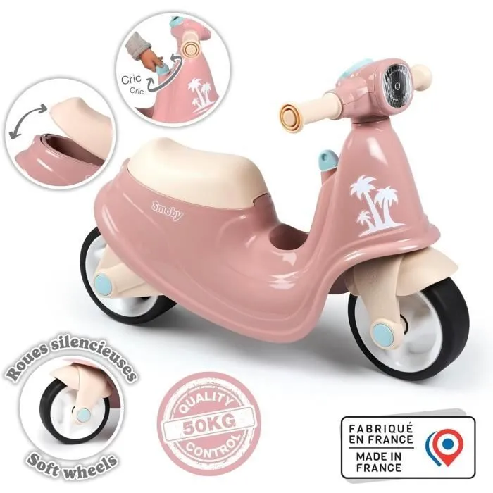 Smoby - Porteur scooter Rose - Coffre à Jouets - Roues silencieuses Dés 2ans-1