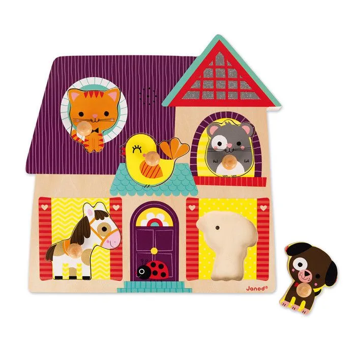 Puzzle sonore animaux de compagnie - JANOD - Encastrement musical 5 pièces - Paysage et nature - Multicolore-3