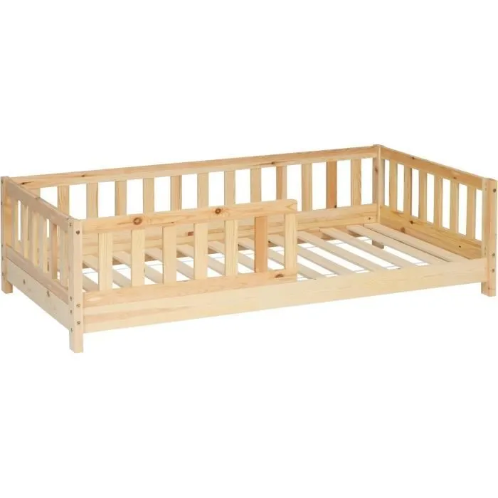 Lit barrières pour Enfant en Bois Naturel 80x160 cm Montessori - Atmosphera-1