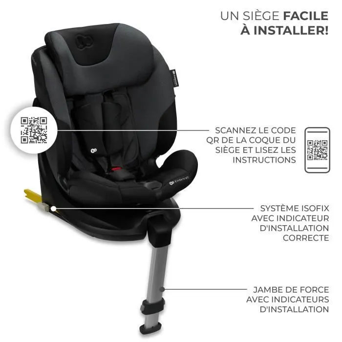 Siège auto I-size 40-150 cm - KINDERKRAFT I-FIX - Siège pivotant 360 - Base intégrée avec isofix - Systèmes de sécurité - Noir-2
