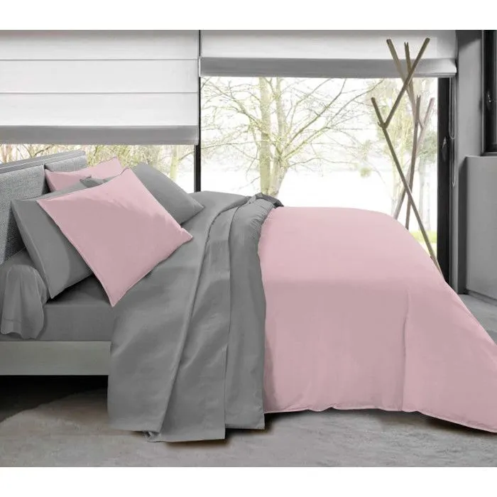Pack complet 4 pièces Rose/Gris réversible housse de couette pour lit 90 x 190 cm-2