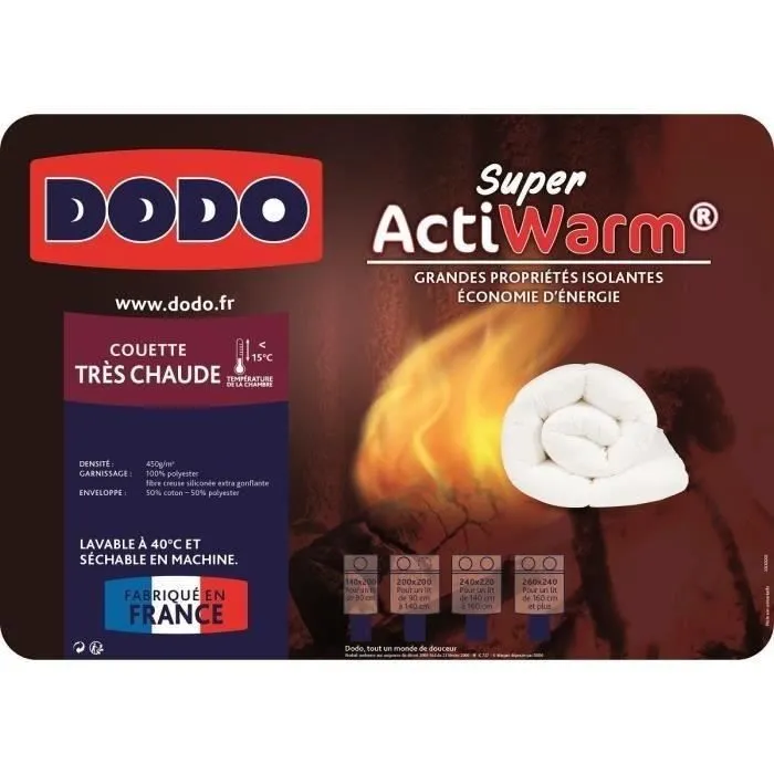 DODO Couette très chaude 450g/m² SUPER ACTIWARM 200x200 cm blanc-2