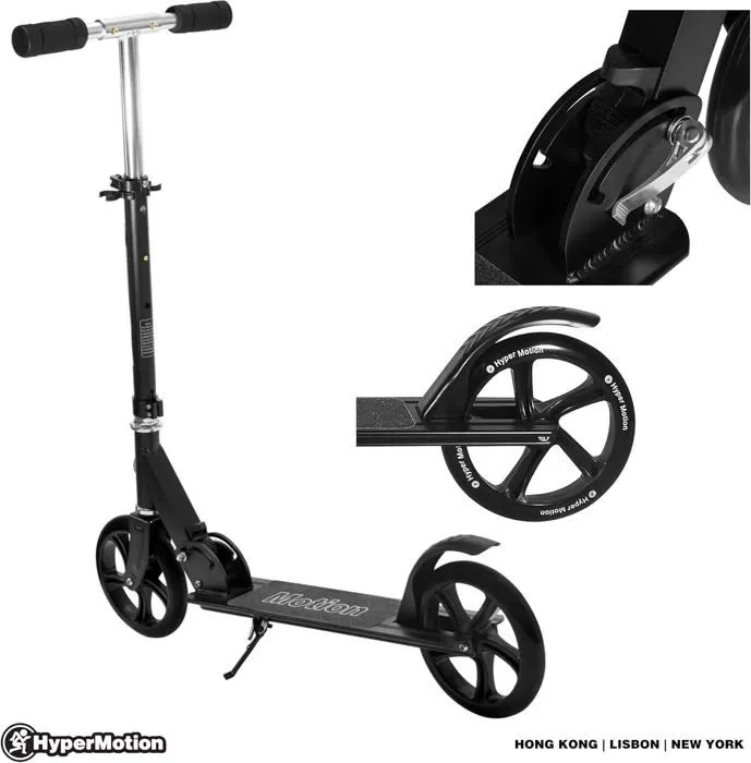 HyperMotion Trottinette Enfant Ados ROCKSTER (charge Max 100 kg) Pliable | Frein à Pied | Roue 200 mm| ABEC-7 Antidérapante | Noir-4