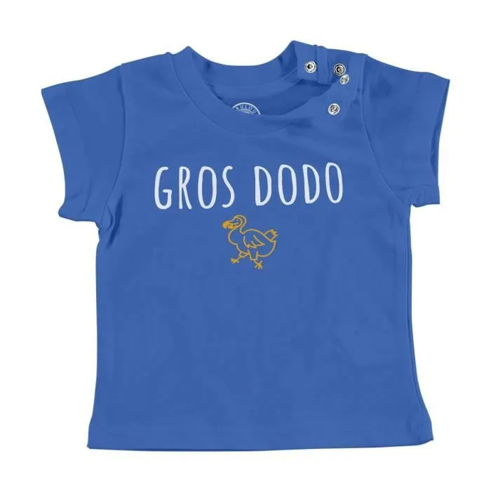 T-shirt Bébé Manche Courte Bleu Gros Dodo Blague Humour Animal Insomnie-0