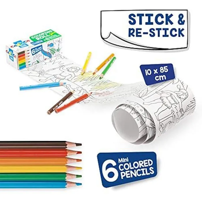 Carioca Coloring Roll Mini + 6 Crayons ABC, Set de Crayons de Couleurs et Rouleau de Papier à Colorier, pour le Dessin et le-1