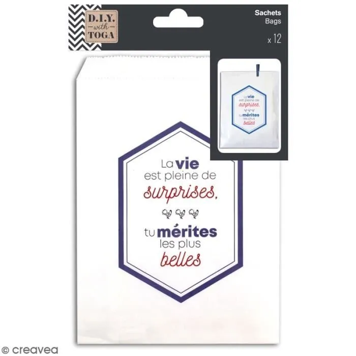 Sachet cadeau - TOGA - Blanc - 13 x 18 cm - Lot de 12 - Papier-0